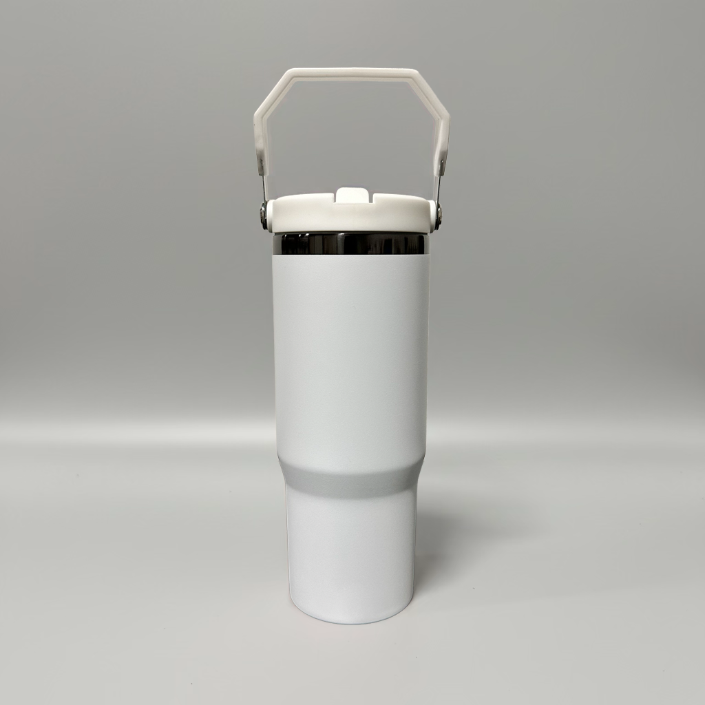 30oz Black Plated Flip Tumbler - White