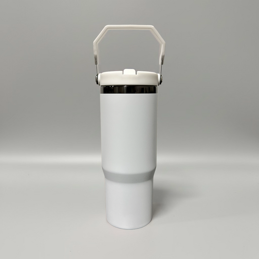 30oz Black Plated Flip Tumbler - White