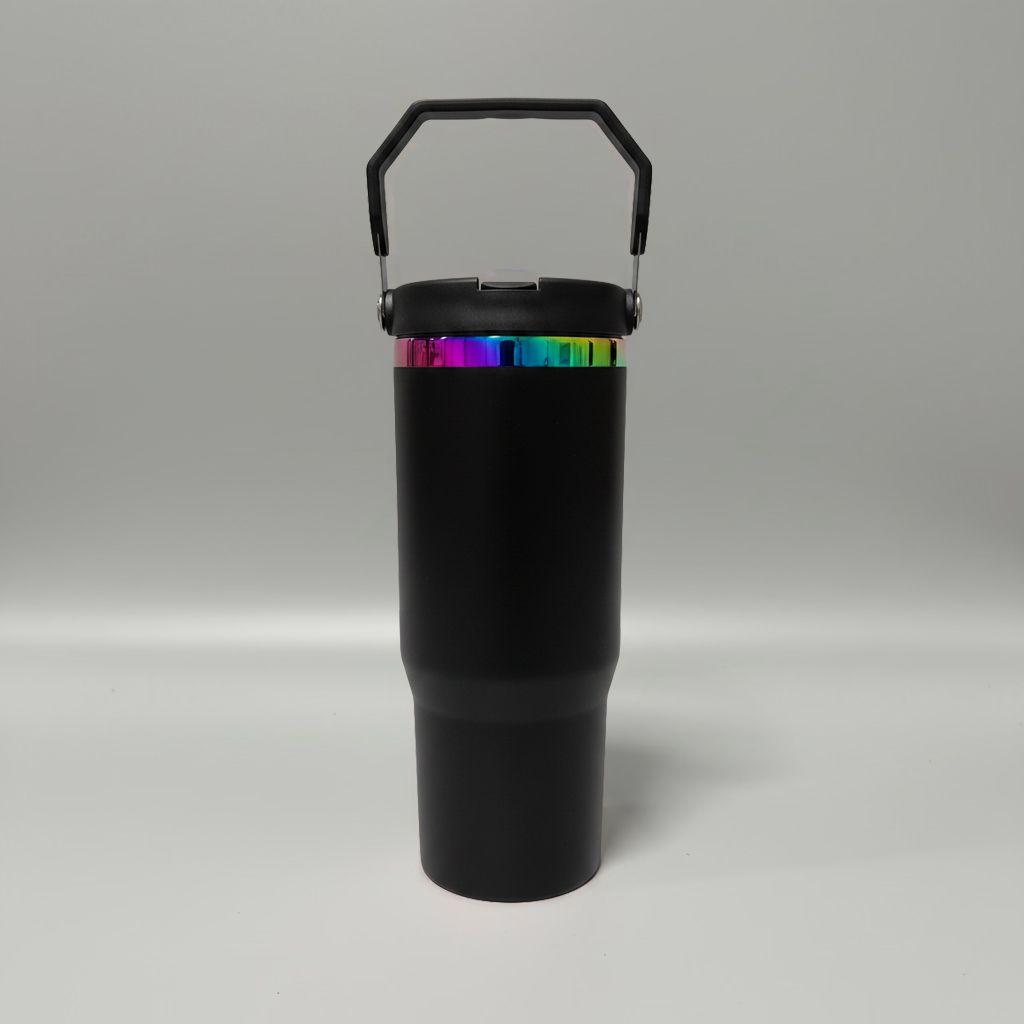 30oz Rainbow Plated Flip Tumbler - Black