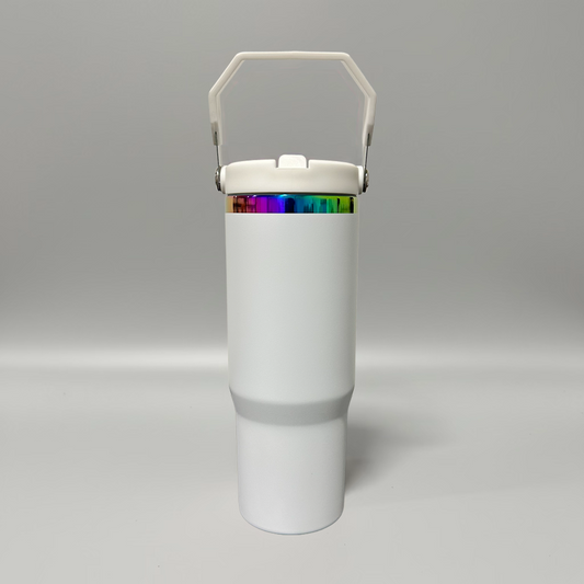 30oz Rainbow Plated Flip Tumbler - White