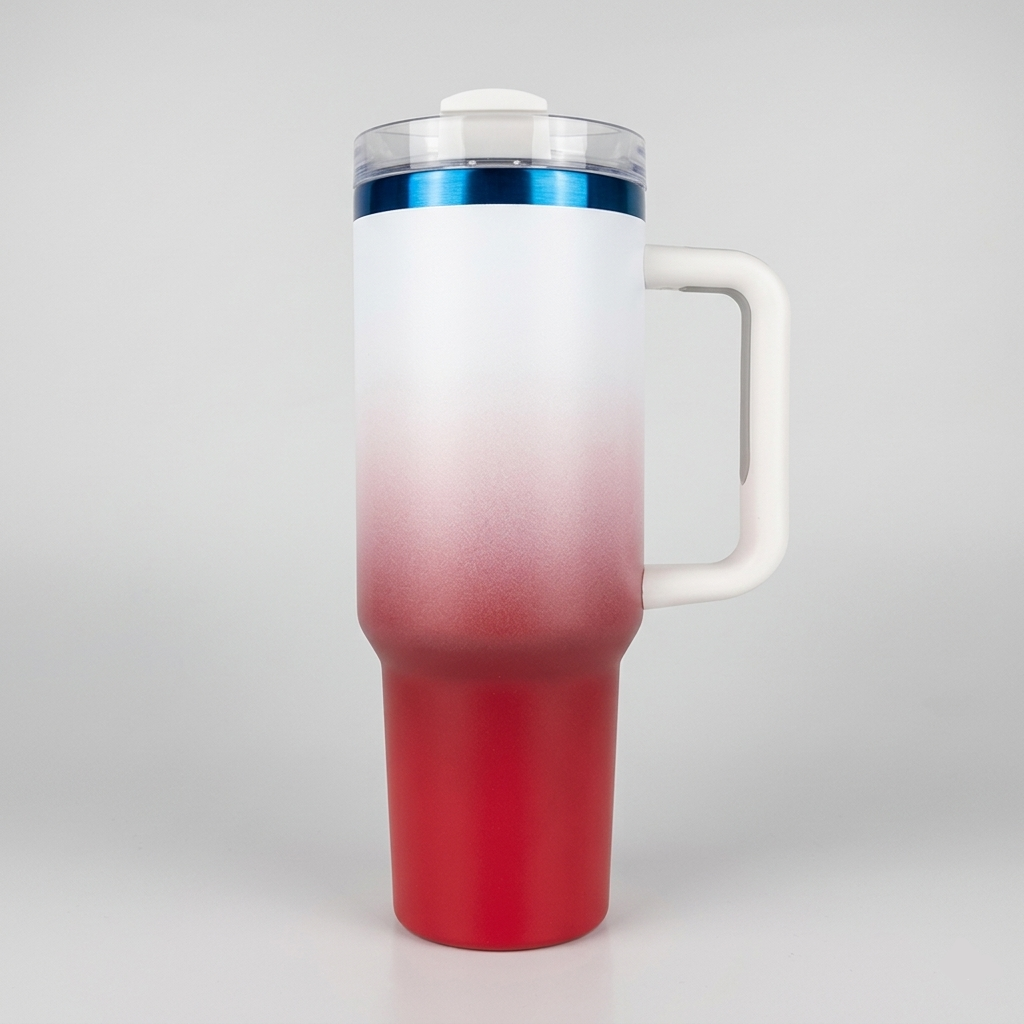 40oz Blue Plated Tumbler - Ombre Red