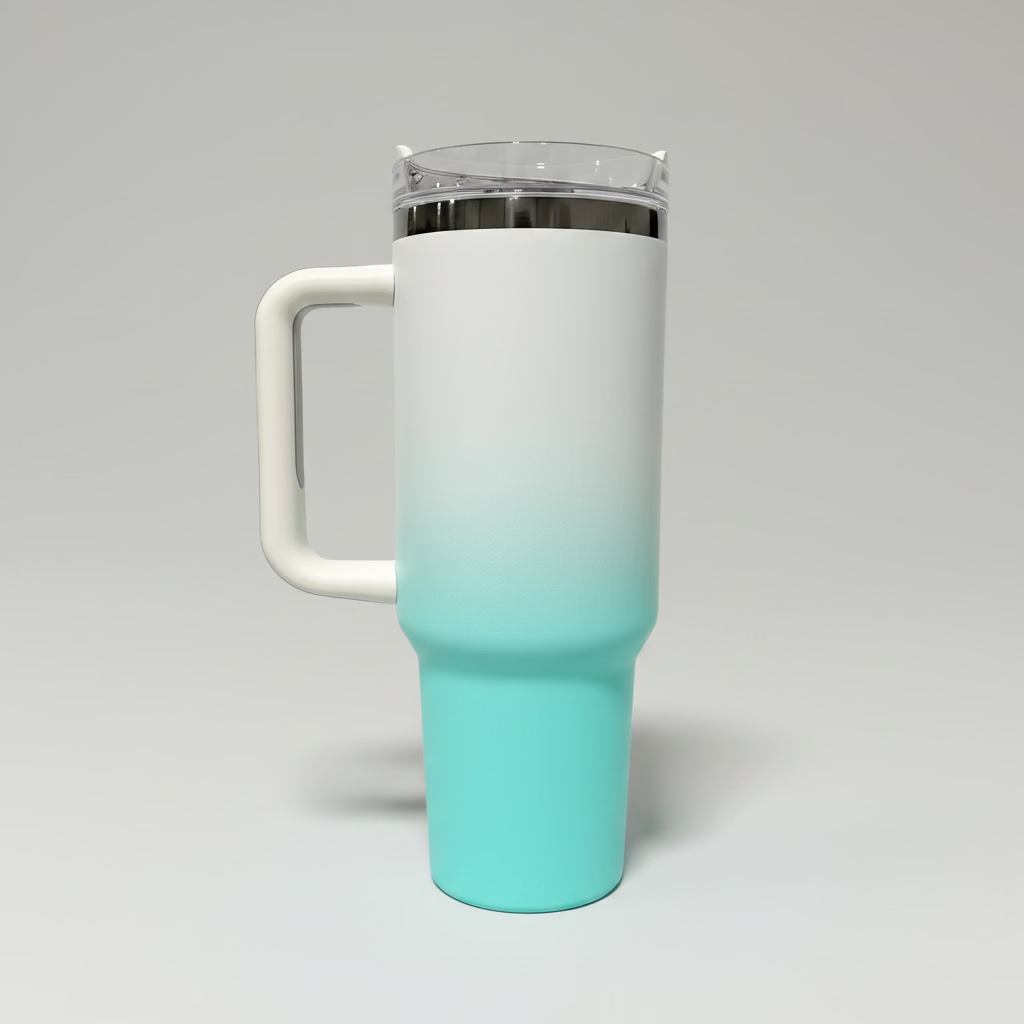 40oz Mirror Black Plated Tumbler - Ombre Turquoise