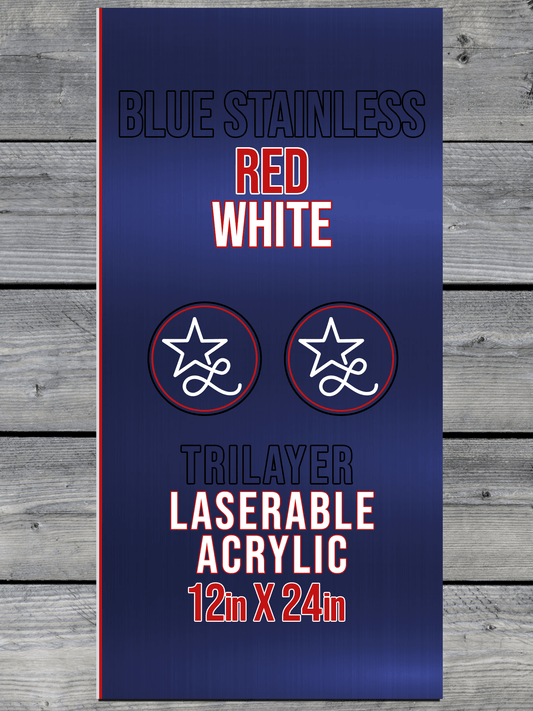 Acrylic: Blue Stainless / Red / White TriLayer Durra-Bull™ Laserable Panels (12"x24")