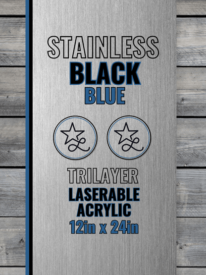 Acrylic: Stainless / Black / Blue TriLayer Durra-Bull™ Laserable Panels (12"x24")