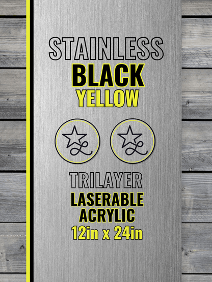 Acrylic: Stainless / Black / Yellow TriLayer Durra-Bull™ Laserable Panels (12"x24")