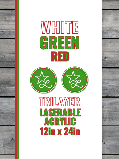 Acrylic: White / Green / Red TriLayer Durra-Bull™ Laserable Panels (12"x24")